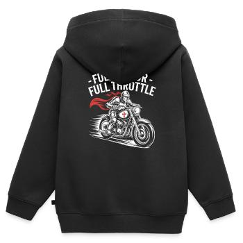 Christian Biker : Full Armor Full Pipe - Sweat Premium à capuche zippé enfant bio - noir - Dos - AI Model Kid Male (0cm)