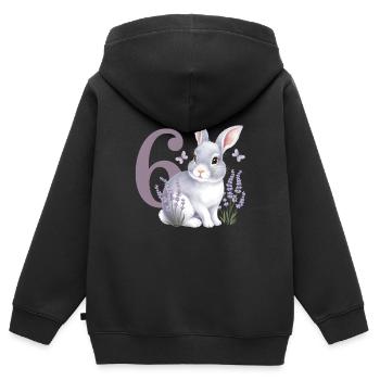 6. Geburtstag 6 Jahre Hase Häschen Lavendel Lila - Kinder Premium Organic Zip Hoodie - Schwarz - Hinten - AI Model Kid Male (0cm)