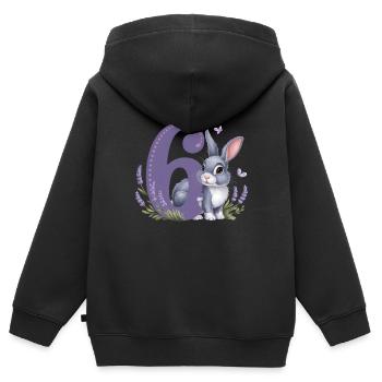 6. Geburtstag 6 Jahre Hase Häschen Lavendel Lila - Kinder Premium Organic Zip Hoodie - Schwarz - Hinten - AI Model Kid Male (0cm)