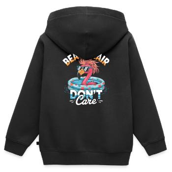 Cheveux de plage Don’t Care Flamingo Summer - Sweat Premium à capuche zippé enfant bio - noir - Dos - AI Model Kid Male (0cm)