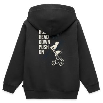 Crèche Papa Paternité Fierté - Sweat Premium à capuche zippé enfant bio - noir - Dos - AI Model Kid Male (0cm)
