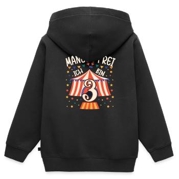Cirque Manège Anniversaire Motif 3 ans Garçons Bday - Sweat Premium à capuche zippé enfant bio - noir - Dos - AI Model Kid Male (0cm)