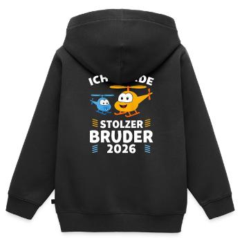Ich werde stolzer Bruder 2026 Heli - Kinder Premium Organic Zip Hoodie - Schwarz - Hinten - AI Model Kid Male (0cm)