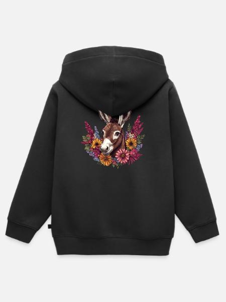 Esel mit Blumenkranz - Kinder Premium Organic Zip Hoodie - Schwarz