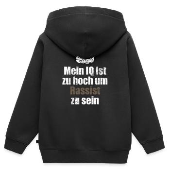 Mein IQ ist zu hoch um Rassist zu sein - Spruch - Kinder Premium Organic Zip Hoodie - Schwarz - Hinten - AI Model Kid Male (0cm)