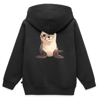 Seelöwen Seelöwe - Kinder Premium Organic Zip Hoodie - Schwarz - Hinten - AI Model Kid Male (0cm)