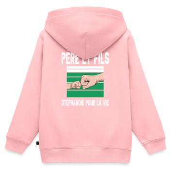père et fils supporter stéphanois saint étienne - Sweat Premium à capuche zippé enfant bio - rose - Dos - AI Model Kid Female (0cm)