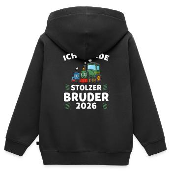 Ich werde stolzer Bruder 2026 Eisenbahn - Kinder Premium Organic Zip Hoodie - Schwarz - Hinten - AI Model Kid Male (0cm)