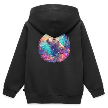 Seelöwen Seelöwe - Kinder Premium Organic Zip Hoodie - Schwarz - Hinten - AI Model Kid Male (0cm)