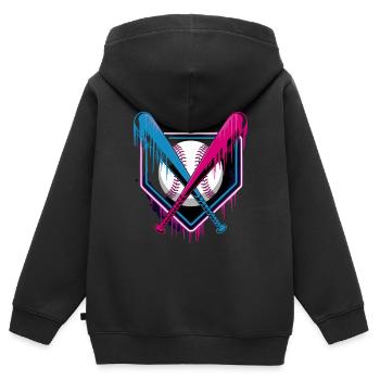 Baseball Leidenschaft Neon Stil - Kinder Premium Organic Zip Hoodie - Schwarz - Hinten - AI Model Kid Male (0cm)