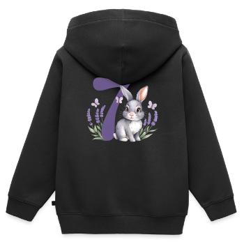 7. Geburtstag 7 Jahre Hase Häschen Lavendel Lila - Kinder Premium Organic Zip Hoodie - Schwarz - Hinten - AI Model Kid Male (0cm)