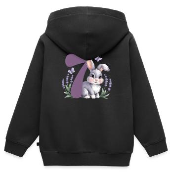 7. Geburtstag 7 Jahre Hase Häschen Lavendel Lila - Kinder Premium Organic Zip Hoodie - Schwarz - Hinten - AI Model Kid Male (0cm)