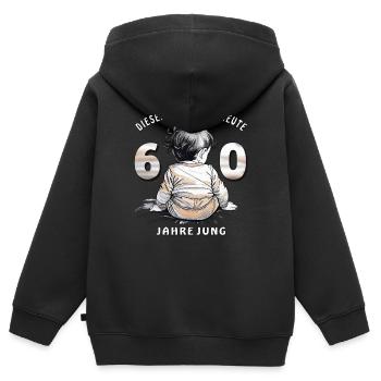 KIND GEBURTSTAG KNABE - Kinder Premium Organic Zip Hoodie - Schwarz - Hinten - AI Model Kid Male (0cm)