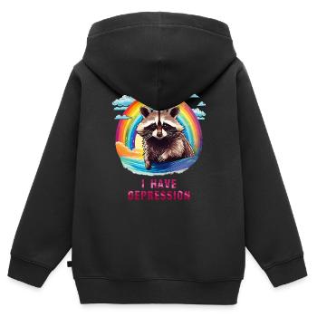 WASCHBÄR I HAVE DEPRESSION - Kinder Premium Organic Zip Hoodie - Schwarz - Hinten - AI Model Kid Male (0cm)