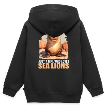 Seelöwen Seelöwe - Kinder Premium Organic Zip Hoodie - Schwarz - Hinten - AI Model Kid Male (0cm)