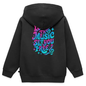 Lassen Sie sich von der Musik befreien, Retro Vibes - Kinder Premium Organic Zip Hoodie - Schwarz - Hinten - AI Model Kid Male (0cm)