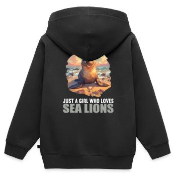 Seelöwen Seelöwe - Kinder Premium Organic Zip Hoodie - Schwarz - Hinten - AI Model Kid Male (0cm)