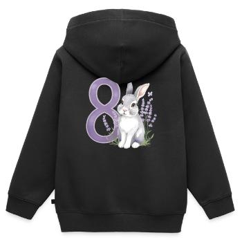 8. Geburtstag 8 Jahre Hase Häschen Lavendel Lila - Kinder Premium Organic Zip Hoodie - Schwarz - Hinten - AI Model Kid Male (0cm)