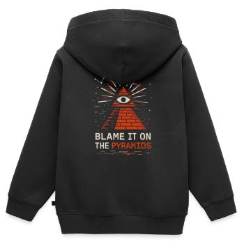 Feuille d’aluminium chapeau société conspiration mème - Sweat Premium à capuche zippé enfant bio - noir - Dos - AI Model Kid Male (0cm)