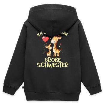 Ich bin jetzt endlich eine große Schwester Giraffe - Kinder Premium Organic Zip Hoodie - Schwarz - Hinten - AI Model Kid Male (0cm)