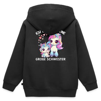 Endlich große Schwester süßes Einhorn Geburt Baby - Kinder Premium Organic Zip Hoodie - Schwarz - Hinten - AI Model Kid Male (0cm)