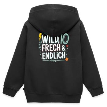 Sauvage, effronté et enfin 10 ans 10e anniversaire - Sweat Premium à capuche zippé enfant bio - noir - Dos - AI Model Kid Male (0cm)