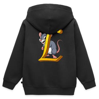 LETTRE L - Sweat Premium à capuche zippé enfant bio - noir - Dos - AI Model Kid Male (0cm)