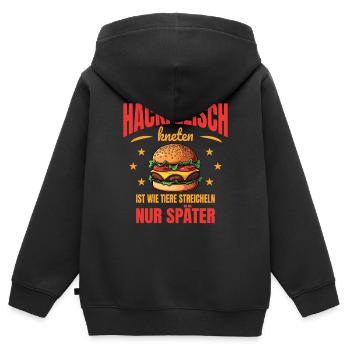 Hackfleisch kneten Tiere Streicheln Metzger Spruch - Kinder Premium Organic Zip Hoodie - Schwarz - Hinten - AI Model Kid Male (0cm)
