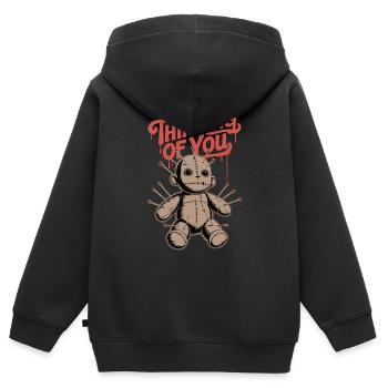 JE PENSE À TOI, VAUDOU - Sweat Premium à capuche zippé enfant bio - noir - Dos - AI Model Kid Male (0cm)