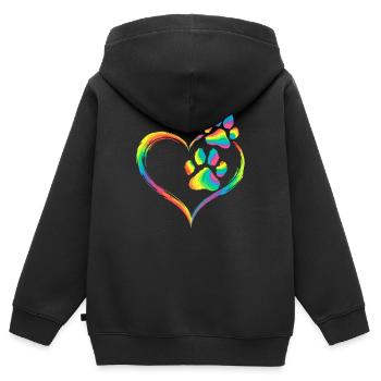 Regenbogen Herz Pfotenabdruck Tierliebe - Kinder Premium Organic Zip Hoodie - Schwarz - Hinten - AI Model Kid Male (0cm)