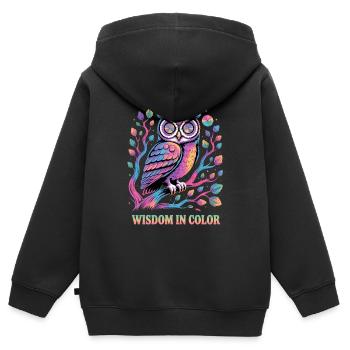 Lebendige Eulenweisheit in der Farbgestaltung - Kinder Premium Organic Zip Hoodie - Schwarz - Hinten - AI Model Kid Male (0cm)