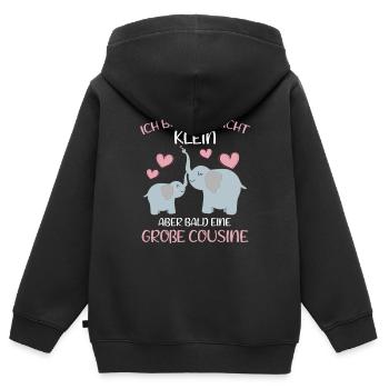 Ich bin vielleicht klein aber bald Große Cousine - Kinder Premium Organic Zip Hoodie - Schwarz - Hinten - AI Model Kid Male (0cm)