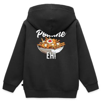 Poutine Eh Funny Fries Fromage en grains Sauce Poutine - Sweat Premium à capuche zippé enfant bio - noir - Dos - AI Model Kid Male (0cm)