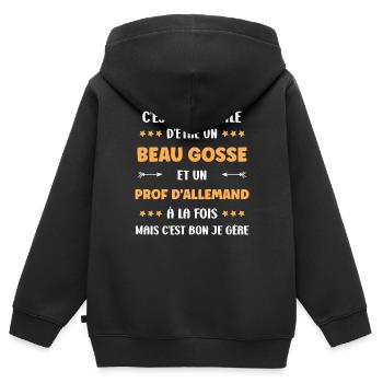 prof allemand - Sweat Premium à capuche zippé enfant bio - noir - Dos - AI Model Kid Male (0cm)