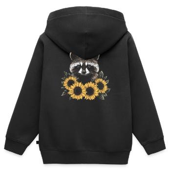 Waschbär mit Sonnenblumen - Kinder Premium Organic Zip Hoodie - Schwarz - Hinten - AI Model Kid Male (0cm)