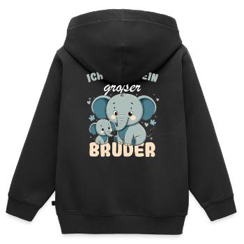 Annoncer la progéniture | Je vais être un grand frère en 2026 - Sweat Premium à capuche zippé enfant bio - noir - Dos - AI Model Kid Male (0cm)
