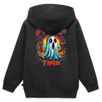 L’HEURE D’HALLOWEEN - Sweat Premium à capuche zippé enfant bio - noir - Dos - AI Model Kid Male (0cm)