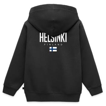 Helsinki, Finlande - Sweat Premium à capuche zippé enfant bio - noir - Dos - AI Model Kid Male (0cm)
