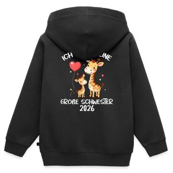 Große Schwester 2026 Giraffen Geschenk Giraffe süß - Kinder Premium Organic Zip Hoodie - Schwarz - Hinten - AI Model Kid Male (0cm)