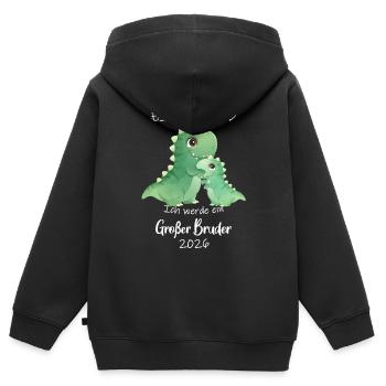 Annoncer la progéniture | Je vais être un grand frère en 2026 - Sweat Premium à capuche zippé enfant bio - noir - Dos - AI Model Kid Male (0cm)