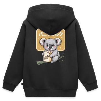 Kawaii Koala buvant du lait de vanille Animal mignon - Sweat Premium à capuche zippé enfant bio - noir - Dos - AI Model Kid Male (0cm)