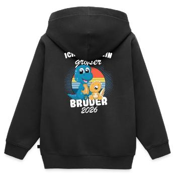 Annoncer la progéniture | Je vais être un grand frère en 2026 - Sweat Premium à capuche zippé enfant bio - noir - Dos - AI Model Kid Male (0cm)