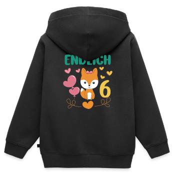 Enfin 6 ans fille anniversaire chemise renard - Sweat Premium à capuche zippé enfant bio - noir - Dos - AI Model Kid Male (0cm)