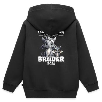Annoncer la progéniture | Je vais être un grand frère en 2026 - Sweat Premium à capuche zippé enfant bio - noir - Dos - AI Model Kid Male (0cm)