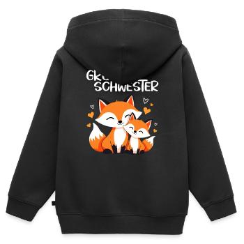 Stolze Grosse Schwester Fuchs Füchse Idee Geburt - Kinder Premium Organic Zip Hoodie - Schwarz - Hinten - AI Model Kid Male (0cm)
