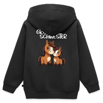 Grosse Schwester Pferd Pony Geschenk Geburt Baby - Kinder Premium Organic Zip Hoodie - Schwarz - Hinten - AI Model Kid Male (0cm)