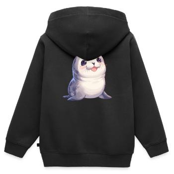 Joints, Phoque - Sweat Premium à capuche zippé enfant bio - noir - Dos - AI Model Kid Male (0cm)