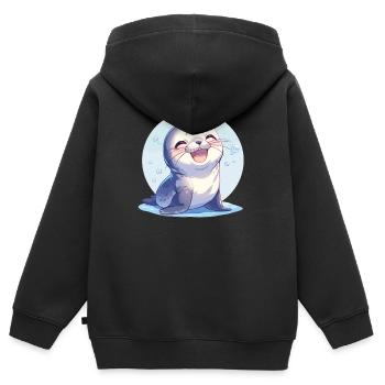 Joints, Phoque - Sweat Premium à capuche zippé enfant bio - noir - Dos - AI Model Kid Male (0cm)
