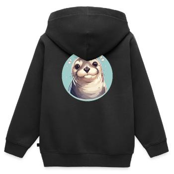 Joints, Phoque - Sweat Premium à capuche zippé enfant bio - noir - Dos - AI Model Kid Male (0cm)