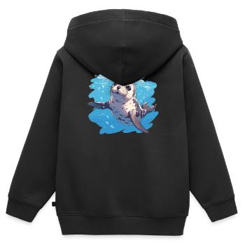 Joints, Phoque - Sweat Premium à capuche zippé enfant bio - noir - Dos - AI Model Kid Male (0cm)